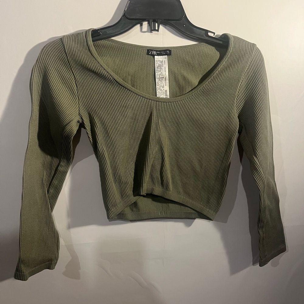 Zara Olive Ribbed Crop Top
